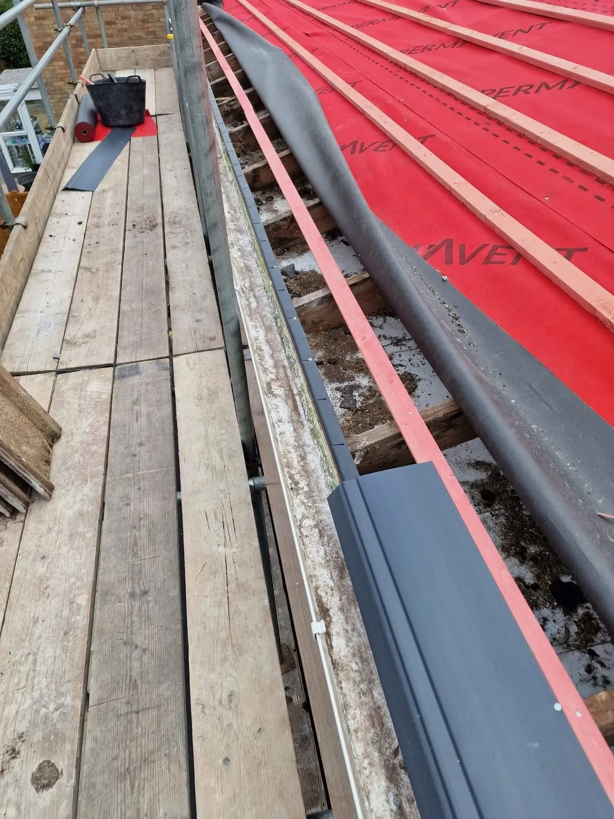 Breathable membrane and battens fitted during a re-roof in Perranporth