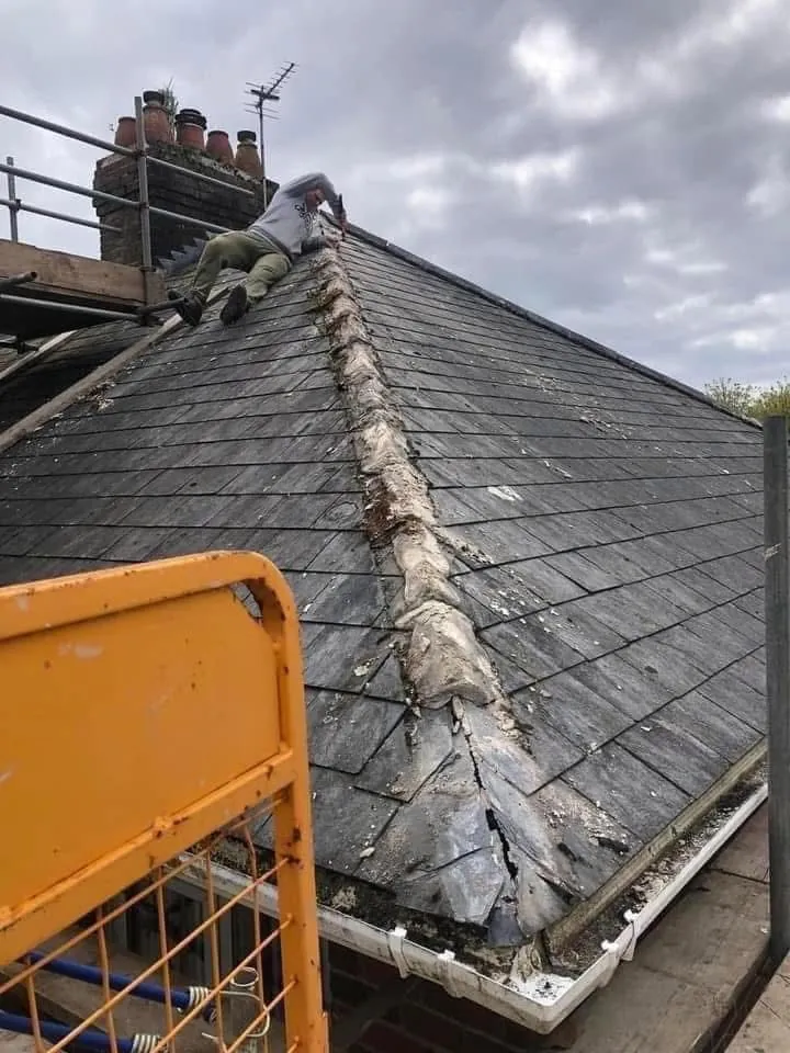 Slate roof ridge and chimney repair in Perranporth